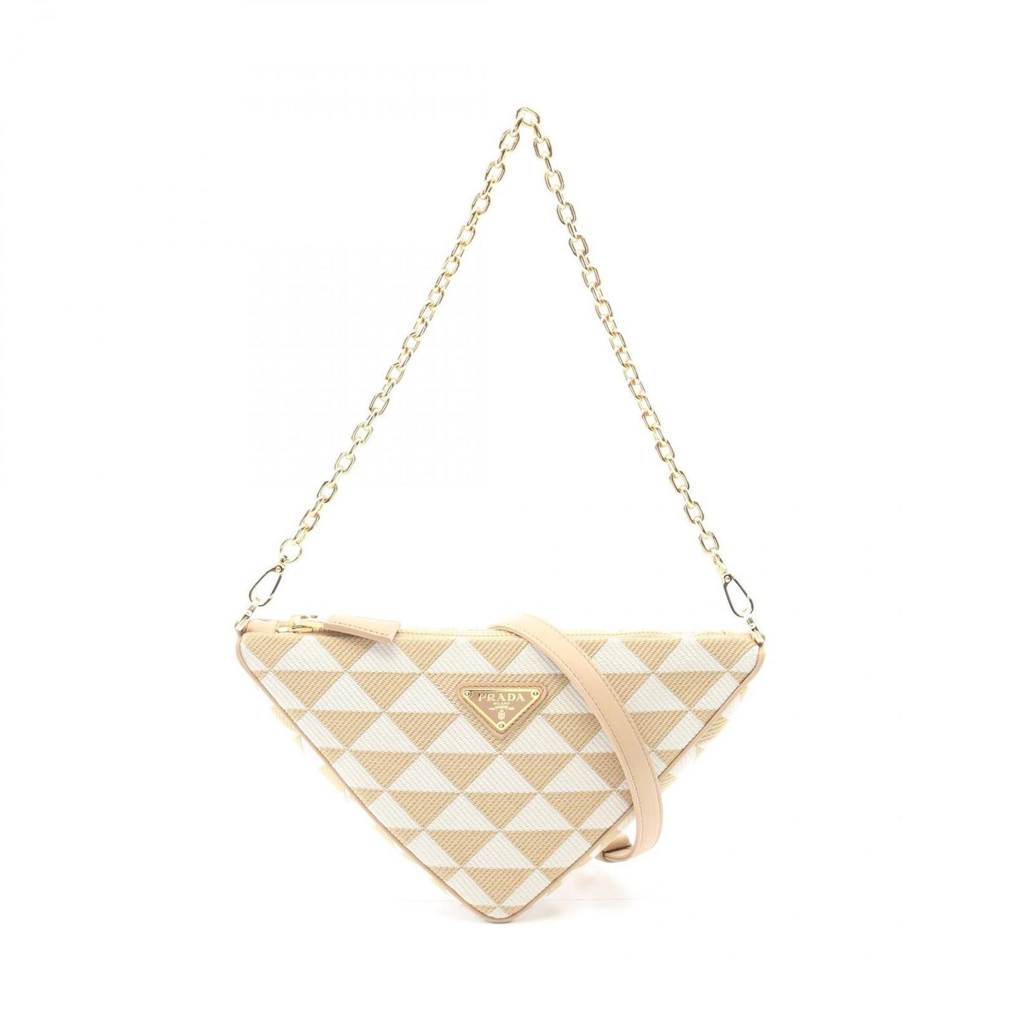 PRADA Triangolo Jacqu Canvas & Leather Shoulder Bag - Beige/White