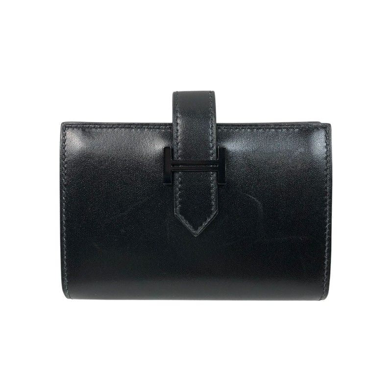 HERMES Béarn Mini Card Case in Black Box Calfskin with Gold Hardware