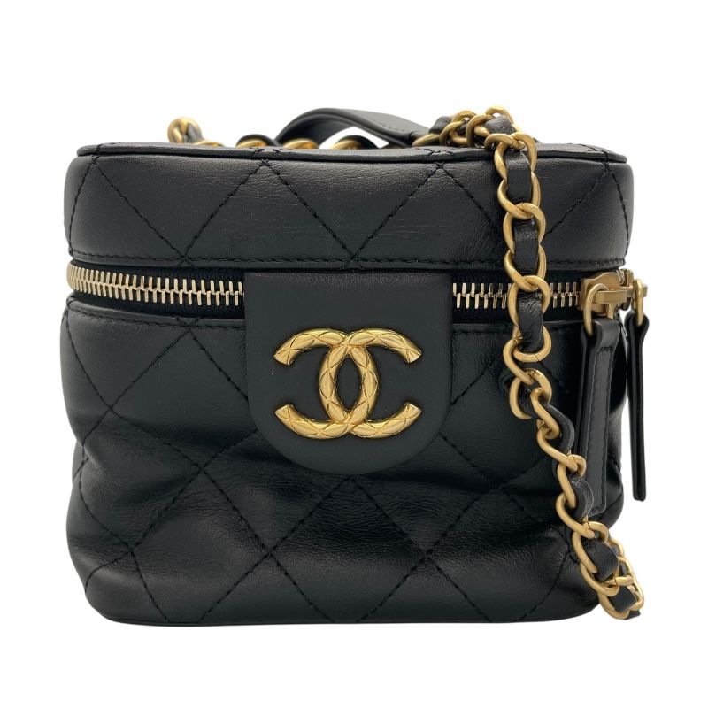 CHANEL Vanity AS3228 Black Lambskin Shoulder Bag with Gold Hardware