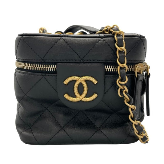 CHANEL Vanity AS3228 Black Lambskin Shoulder Bag with Gold Hardware