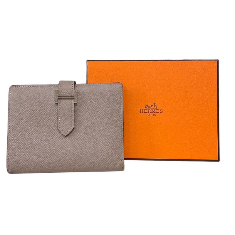 HERMES Béarn Compact Wallet in Gris Asphalte with Silver Hardware