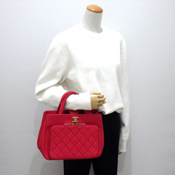 Chanel Business Affinity Handbag A93750 in Red Caviar Leather