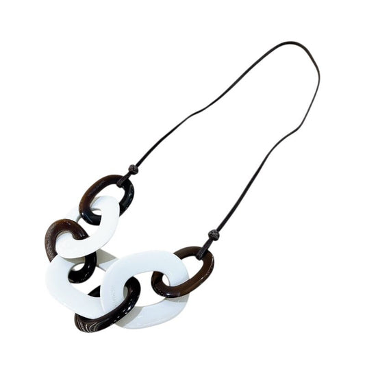 HERMES Caranba Necklace in White & Brown Lacquered Buffalo Horn