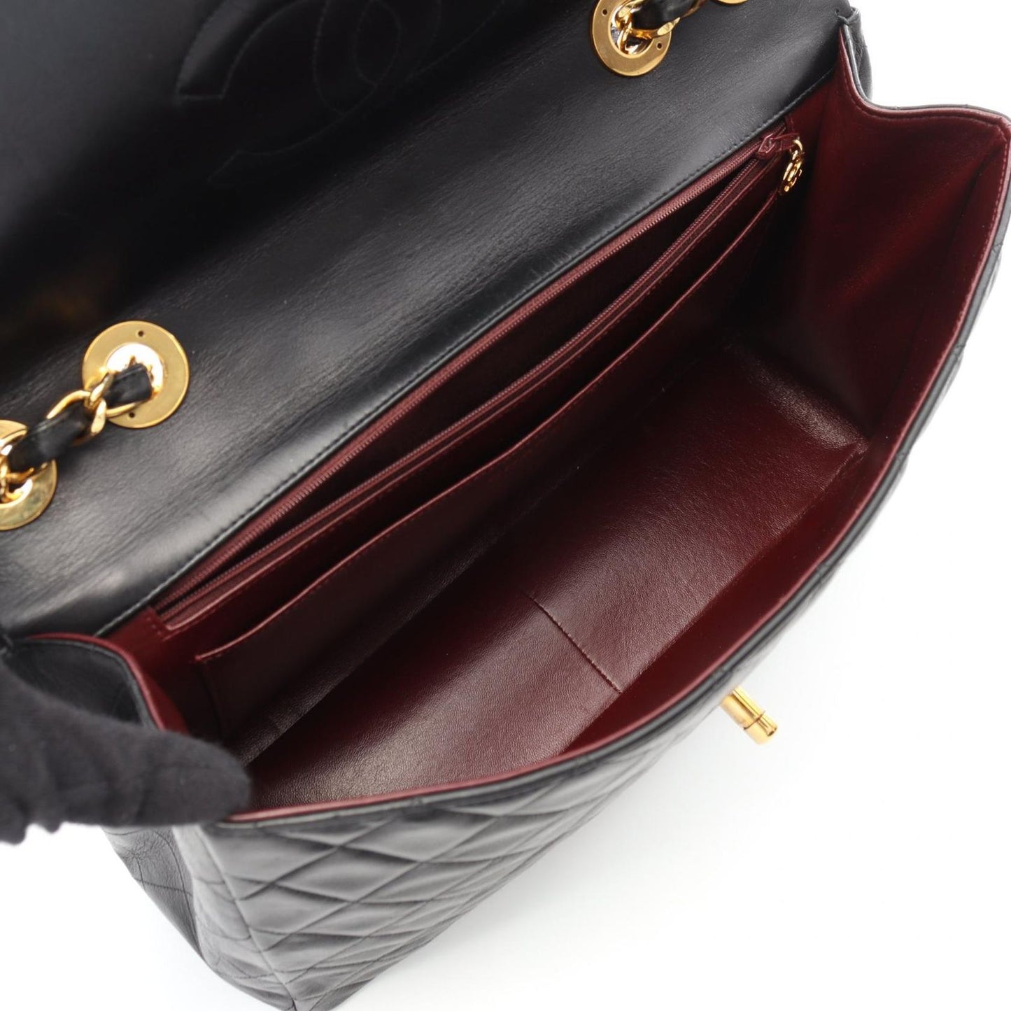 CHANEL De Camellia 34 Shoulder Bag in Black Lambskin