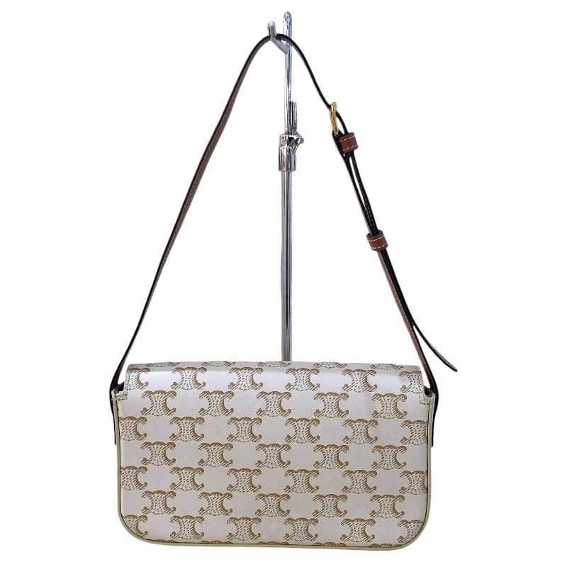 CELINE Claude Shoulder Bag in White Trionf Canvas & Calfskin