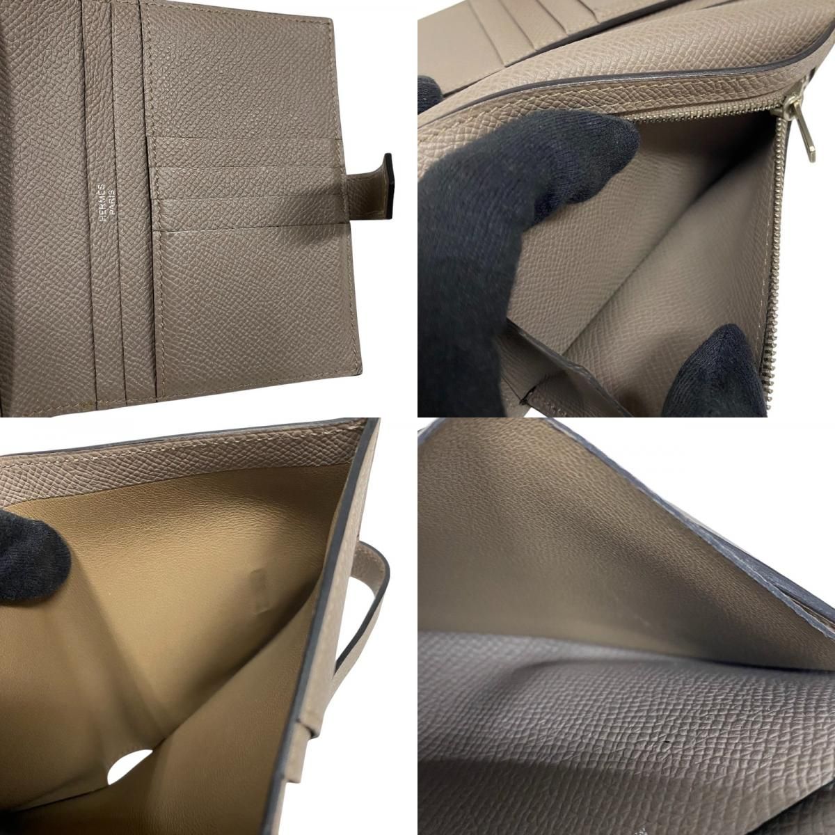 HERMES Béarn Compact Wallet in Gris Asphalte with Silver Hardware