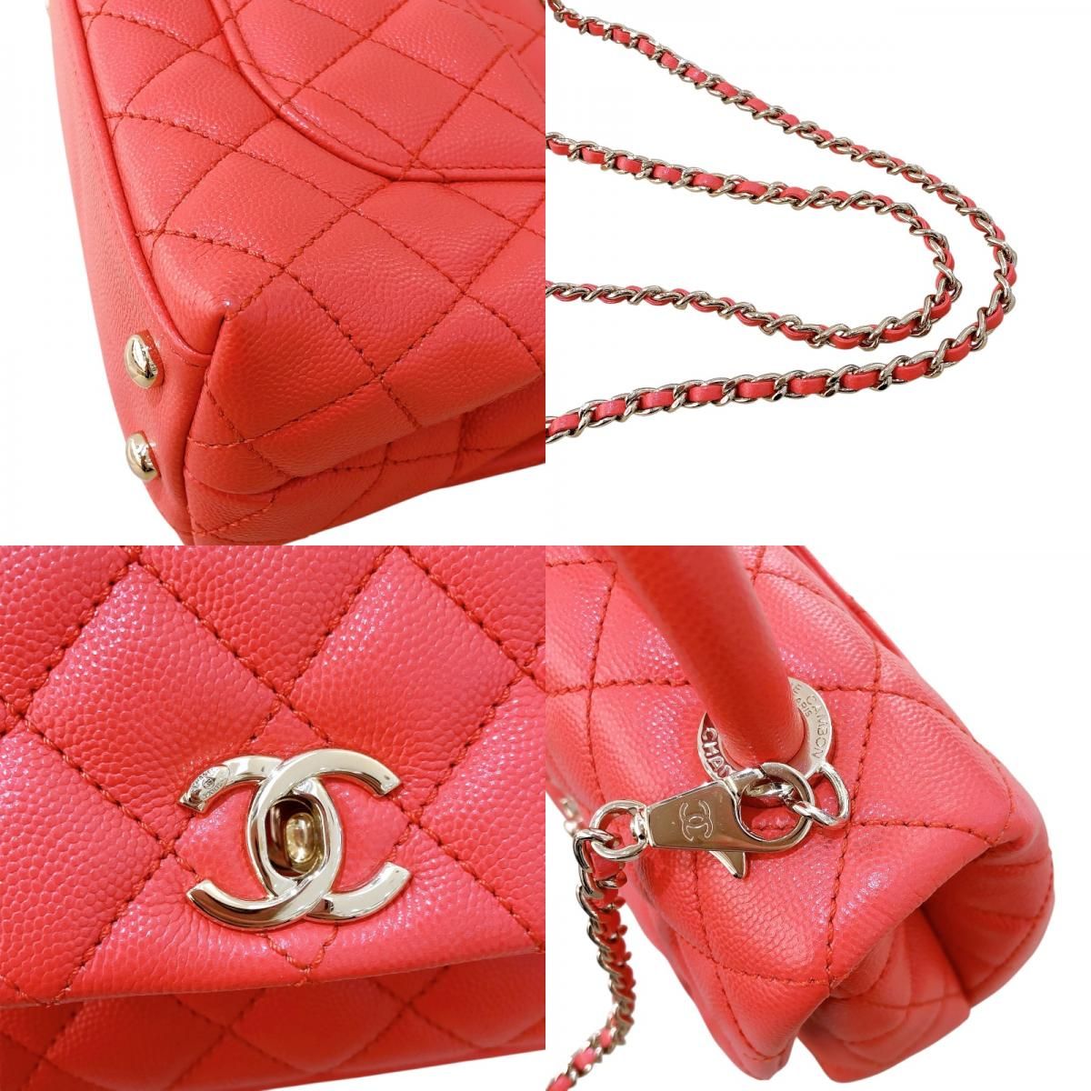 CHANEL Coco Handle XXS AS2215 Orange Caviar Leather Shoulder Bag