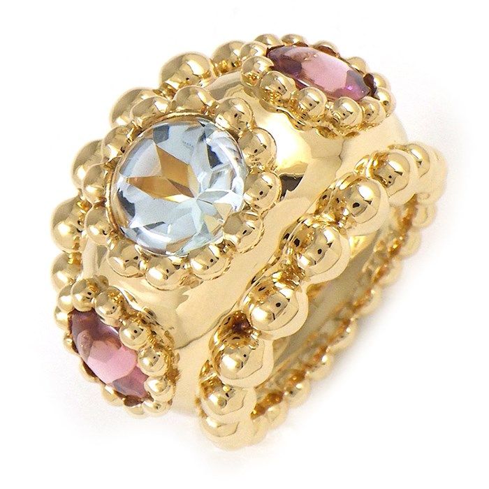 CHANEL Three Symbol Ring with Aquamarine & Pink Tourmaline