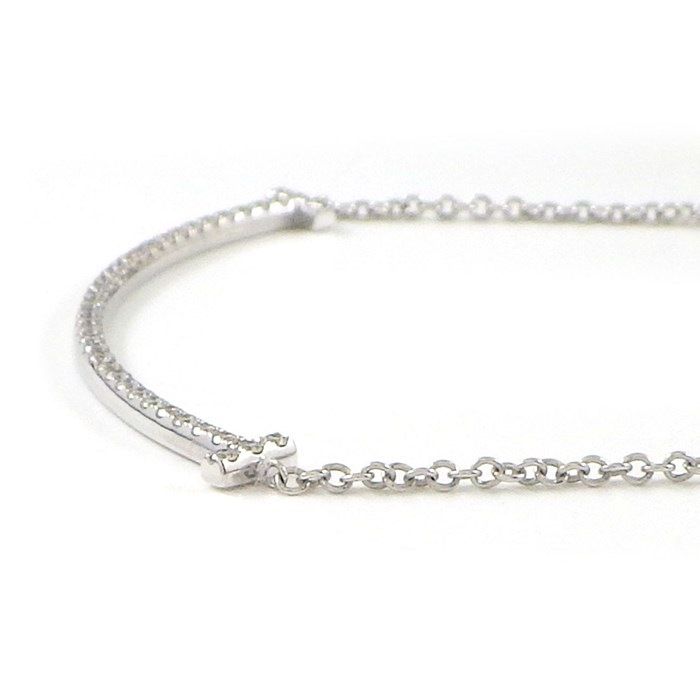 Tiffany & Co. T Smile Small Necklace with Diamonds in K18 White Gold