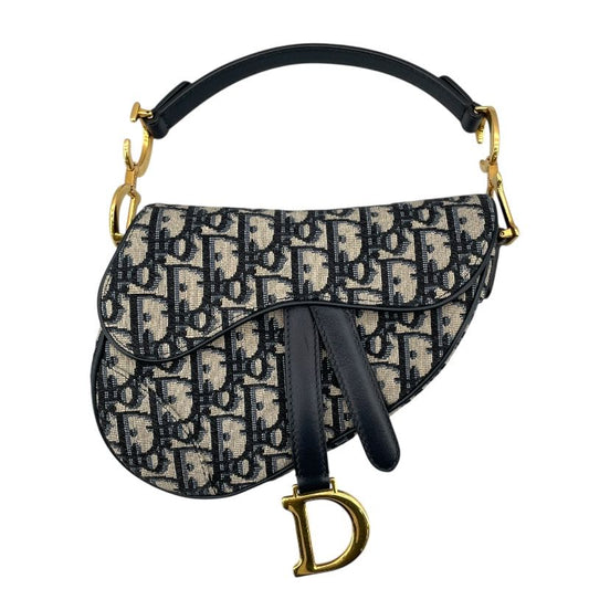Christian Dior Vintage Mini Saddle Bag in Navy Oblique Canvas