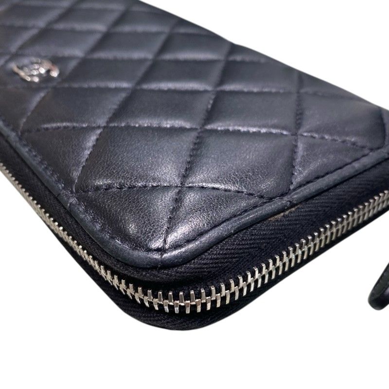 CHANEL Classic Long Zip Wallet in Black Lambskin with Silver Hardware