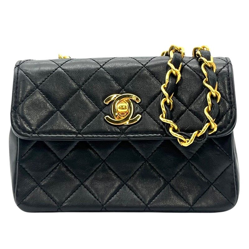 CHANEL Mini Mini Matelassé Black Lambskin Shoulder Bag