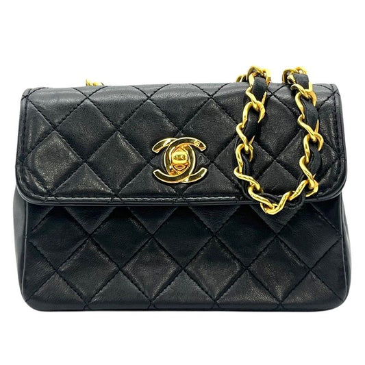 CHANEL Mini Mini Matelassé Black Lambskin Shoulder Bag