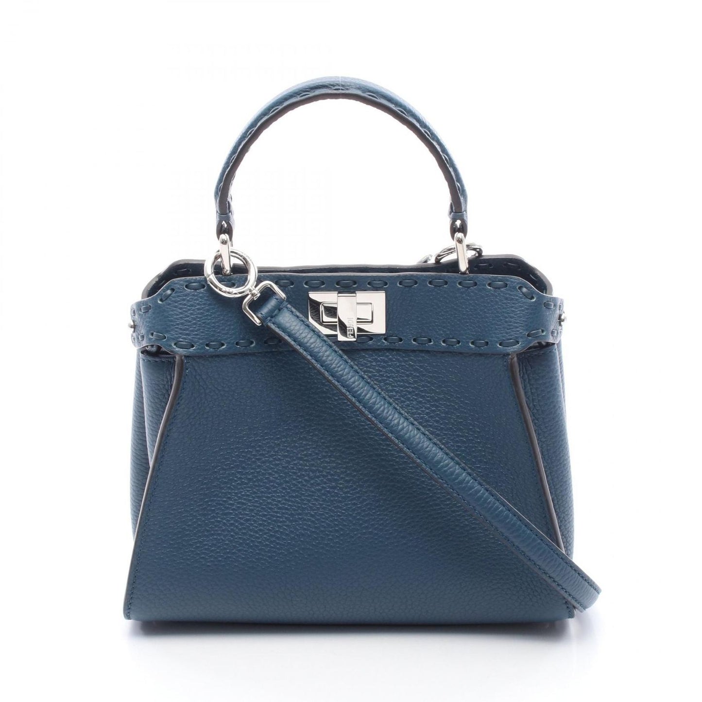 FENDI Mini Peekaboo Handbag in Navy Leather - Exquisite Craftsmanship