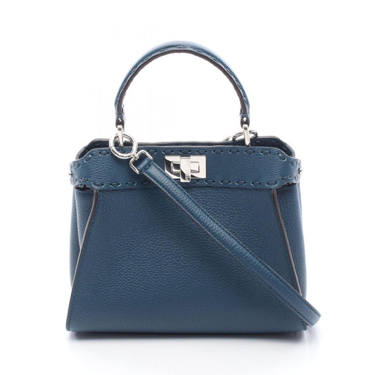 FENDI Mini Peekaboo Handbag in Navy Leather - Exquisite Craftsmanship