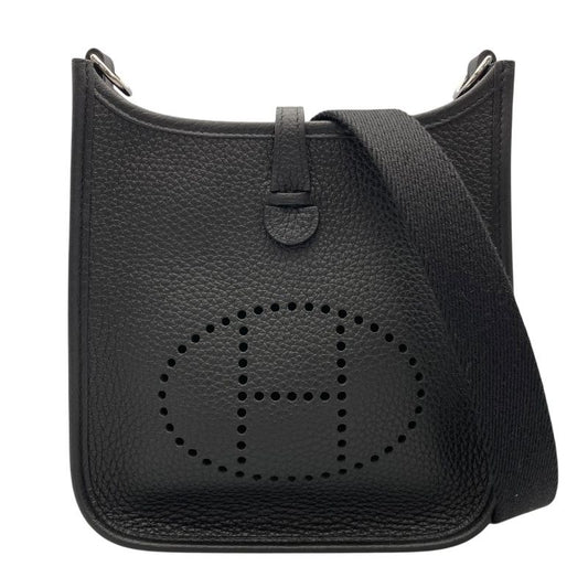 HERMES Evelyne TPM Black Togo Leather Shoulder Bag with Silver Hardware