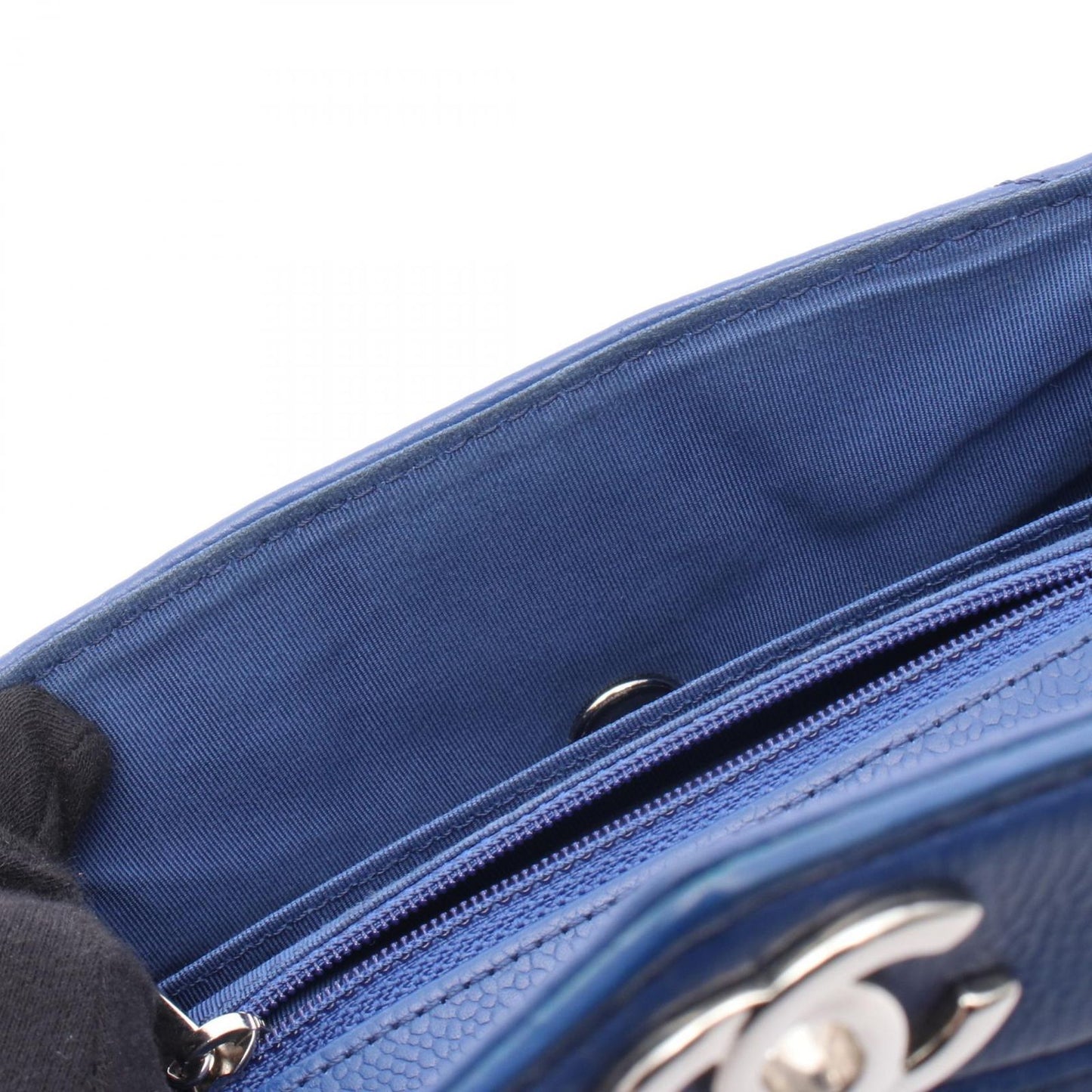 CHANEL Chevron V-Stitch Mini Chain Shoulder Bag in Blue Leather