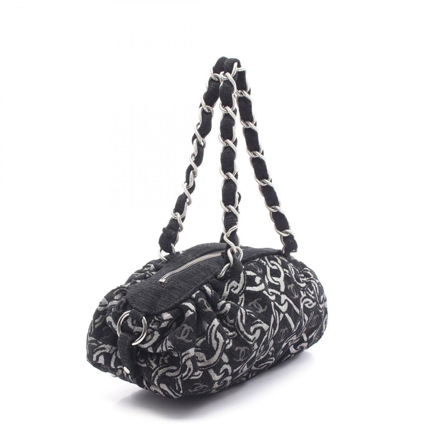CHANEL Coco Mark Black Fabric Chain Handbag - Timeless Elegance