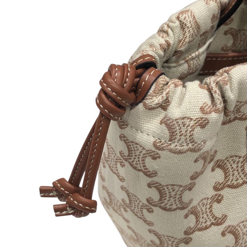 CELINE Small Cabas Drawstring Bag - White & Tan Textile