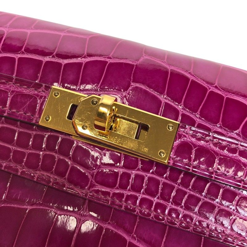 HERMES Kelly Wallet C Stamp Rose Sheherazade Alligator Gold Hardware