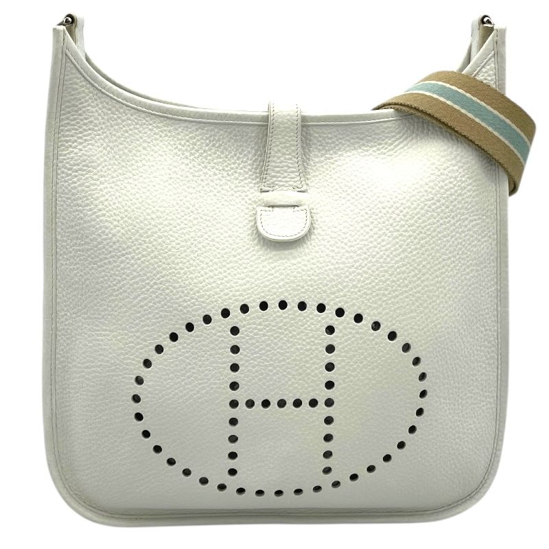 HERMES Evelyne II GM White Togo Leather Shoulder Bag with Silver Hardware