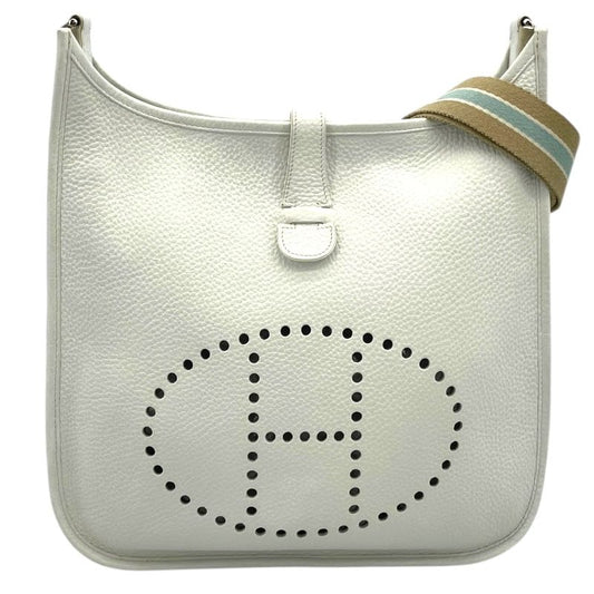 HERMES Evelyne II GM White Togo Leather Shoulder Bag with Silver Hardware