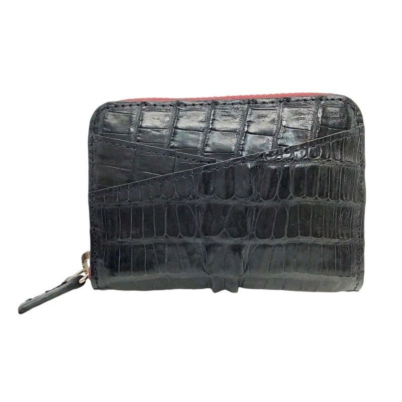 Exquisite Crocodile Leather Round Zipper Card Case in Black Navy
