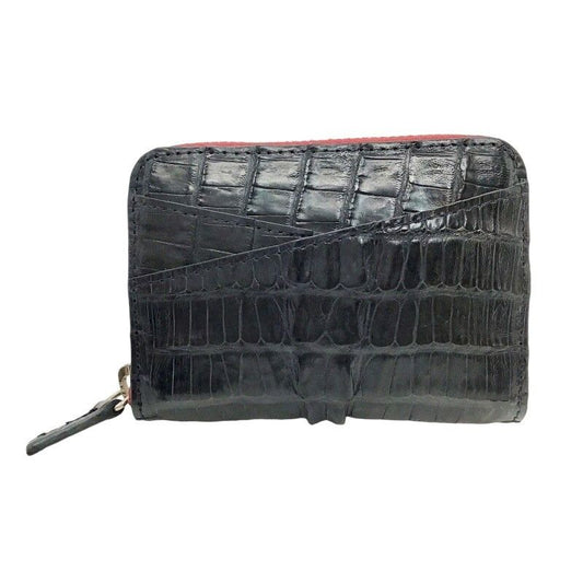 Exquisite Crocodile Leather Round Zipper Card Case in Black Navy