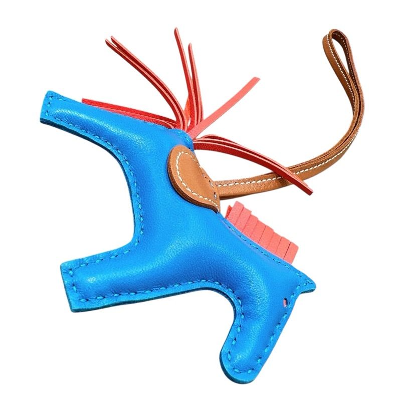 HERMES Rodeo PM Charm in Blue Zanzibar/Rose Texas/Gold