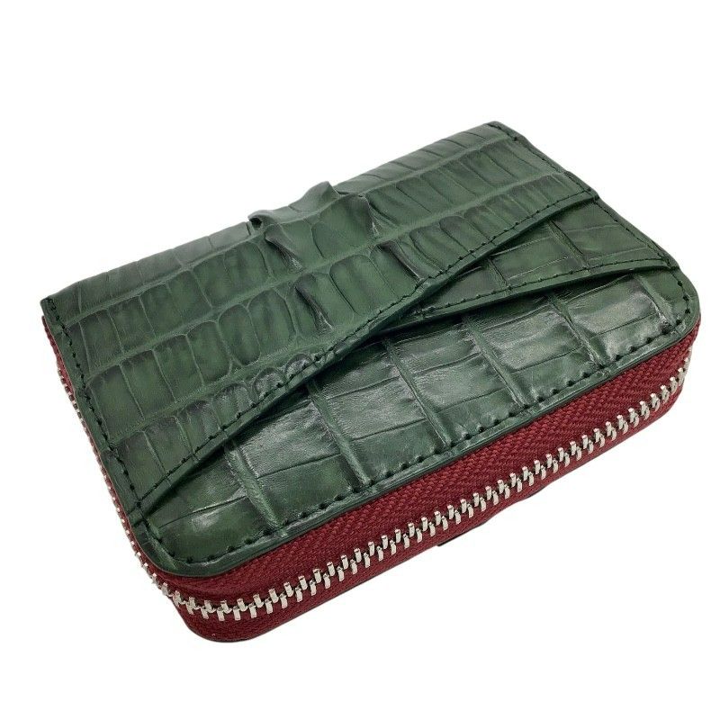 Exquisite Green Crocodile Leather Round Zipper Card Case