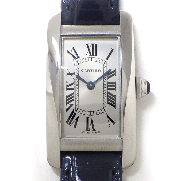 Cartier Tank Américaine SM WSTA0043 - Exquisite Silver Dial & Navy Crocodile Strap