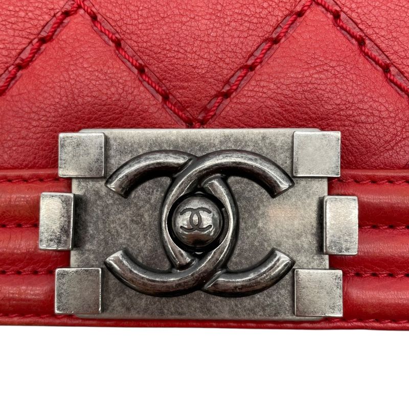 CHANEL Boy Chanel 20 Red Leather Shoulder Bag with Silver Hardware