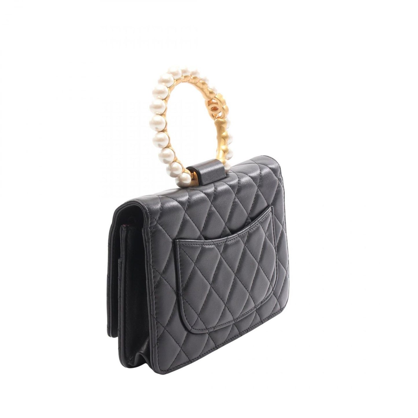 CHANEL Matelassé Pearl Handle Shoulder Bag in Black Lambskin