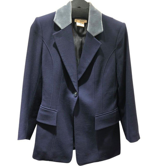 HERMES Velvet Collar Wool Jacket in Navy - Women's Tailored Elegance