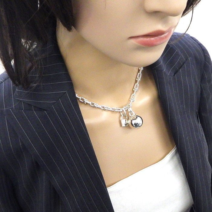 Tiffany & Co. Hardware Link Small Ball Lock Charm Necklace Set