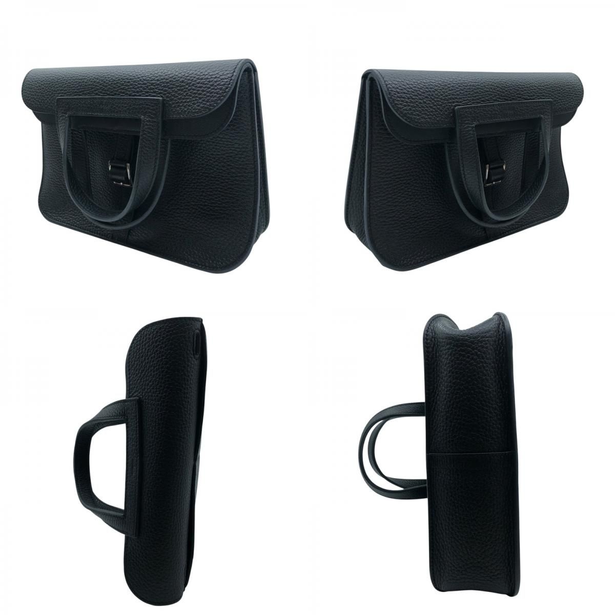 HERMES Arzan 25 Black & Silver Hardware Togo Leather Shoulder Bag