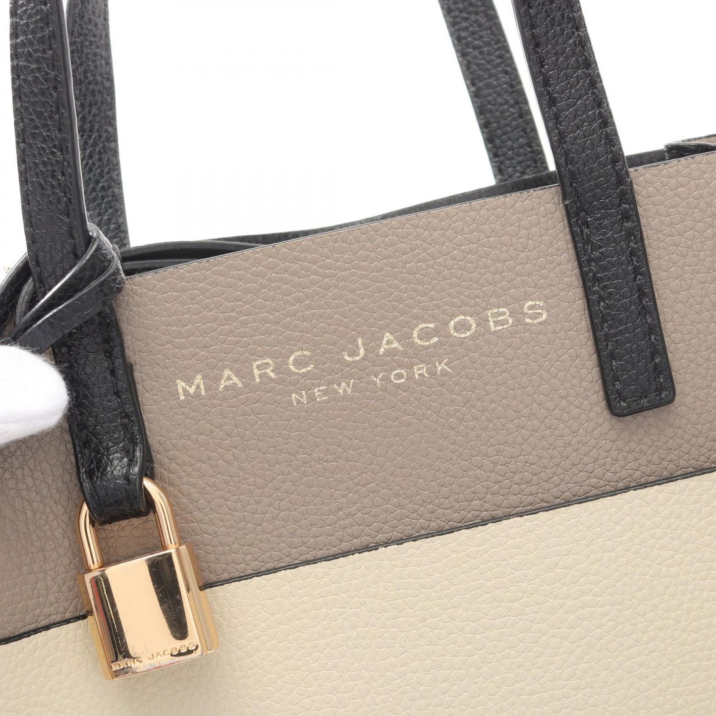 MARC JACOBS Grind Mini Tote Handbag in Grey Beige Leather