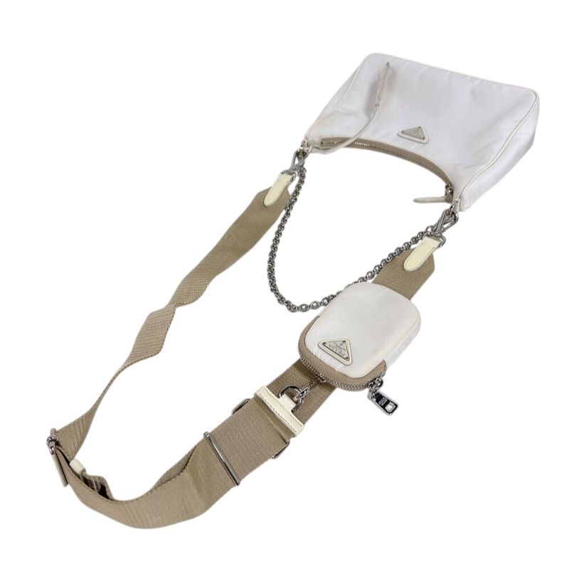 PRADA Re-Edition 2005 White Nylon Shoulder Bag with Silver Hardware