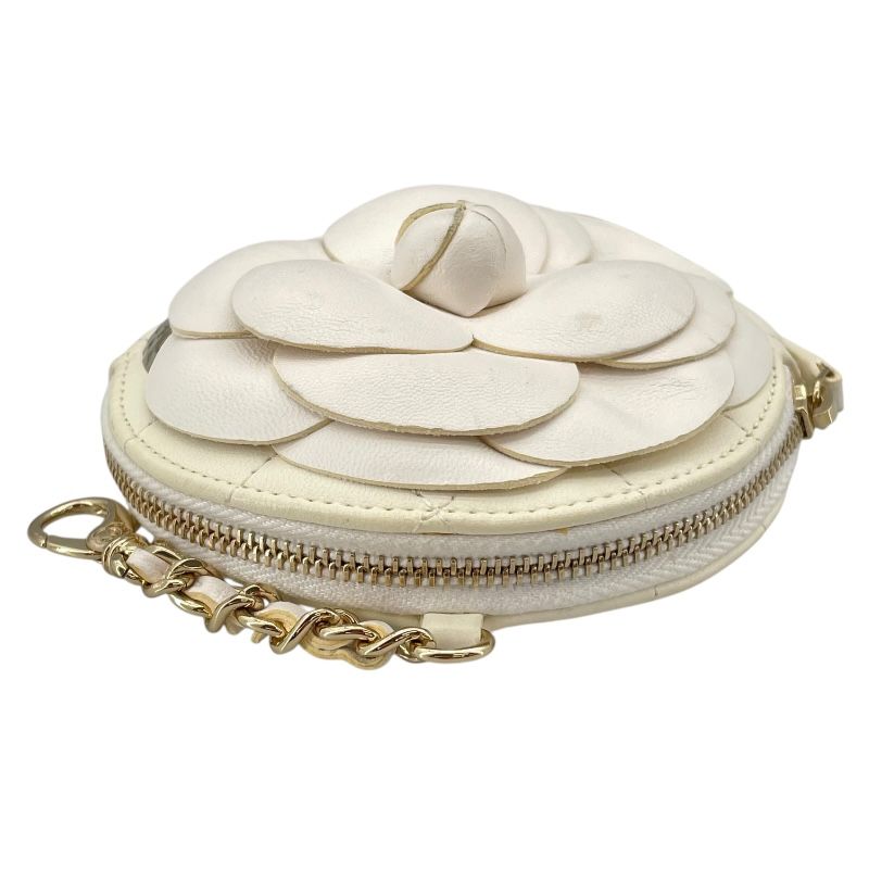 CHANEL Camellia Pouch - White Lambskin with Gold Hardware