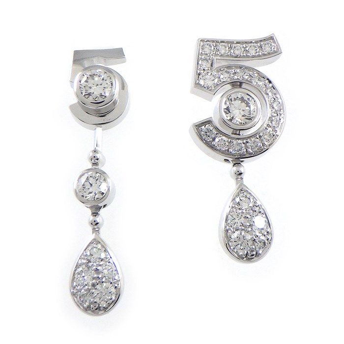 CHANEL Eternal No.5 Diamond Drop Earrings in K18 White Gold
