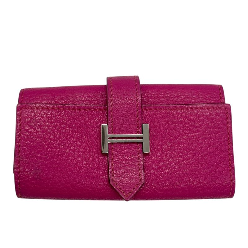 HERMES Béarn Key Case in Fuchsia Pink with Silver Hardware