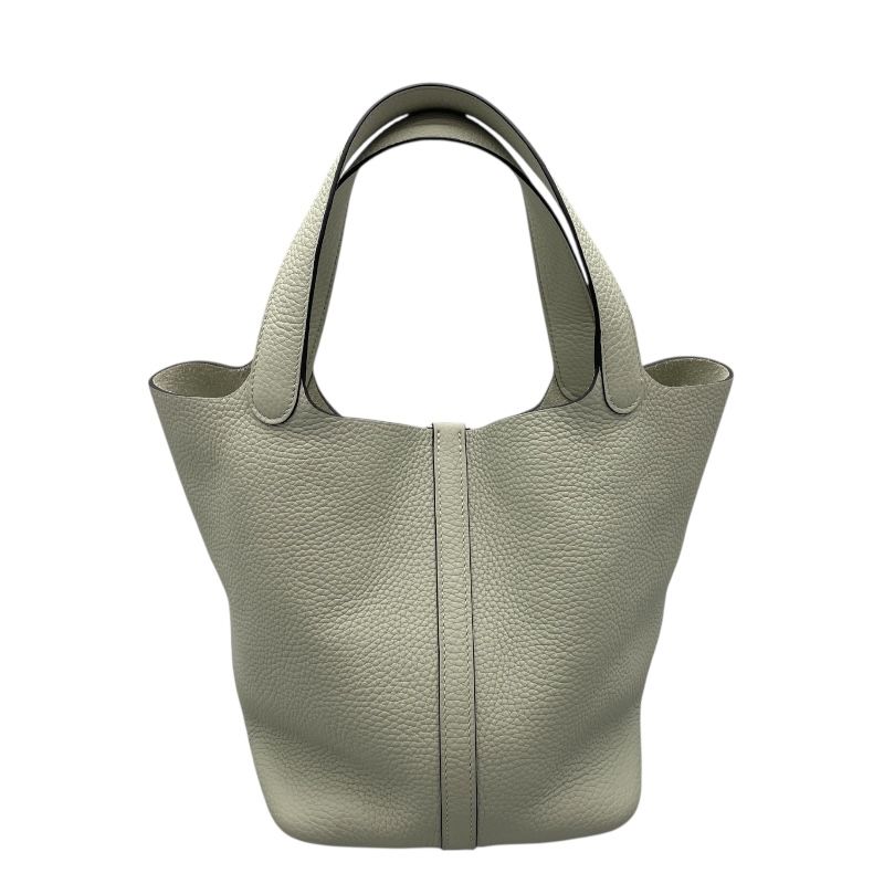 HERMES Picotin Lock MM Handbag in Green Veil with Silver Hardware