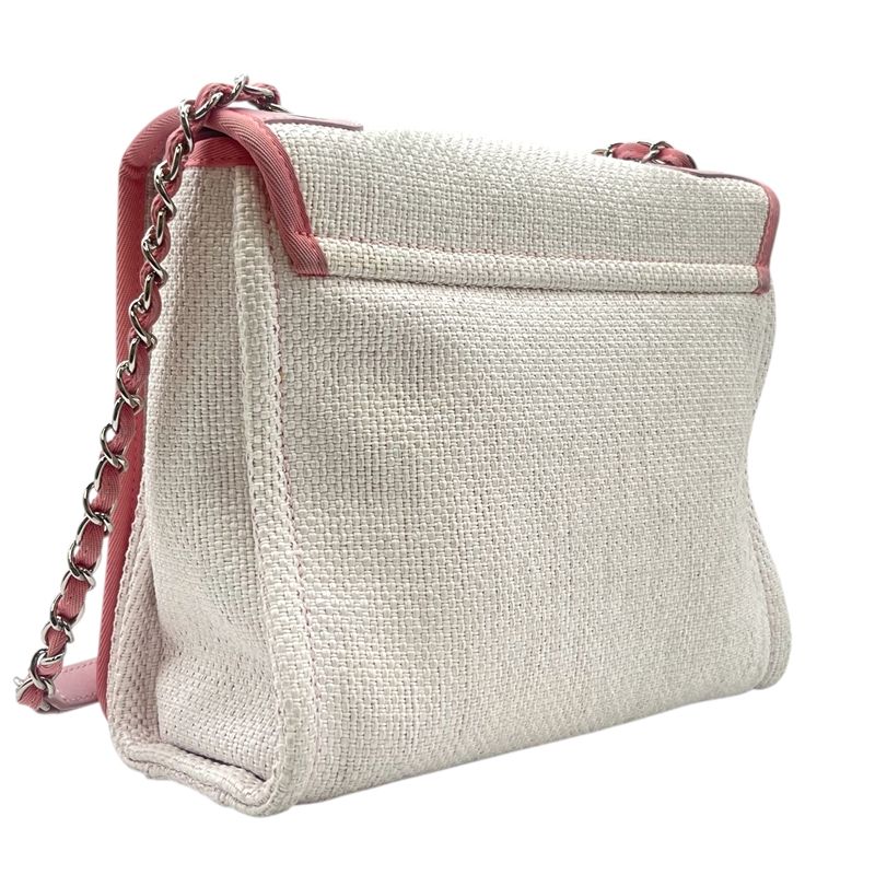 CHANEL Deauville Messenger Bag A93183 Pink & White with Silver Hardware