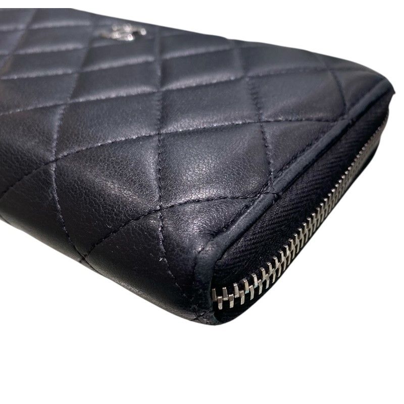 CHANEL Classic Long Zip Wallet in Black Lambskin with Silver Hardware