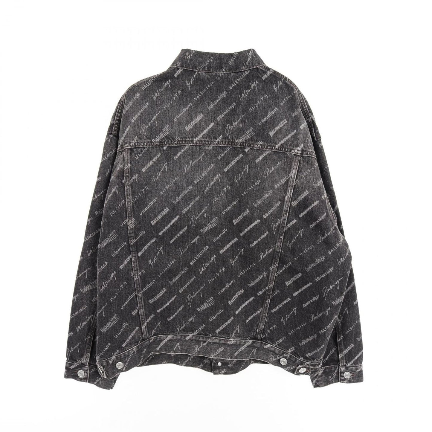 BALENCIAGA All-Over Logo Denim Jacket - Large Fit - Black
