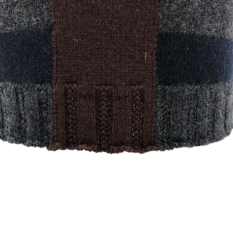 HERMES Wool Knit Cap in Gray, Brown, and Navy - Unisex Luxury Accessory