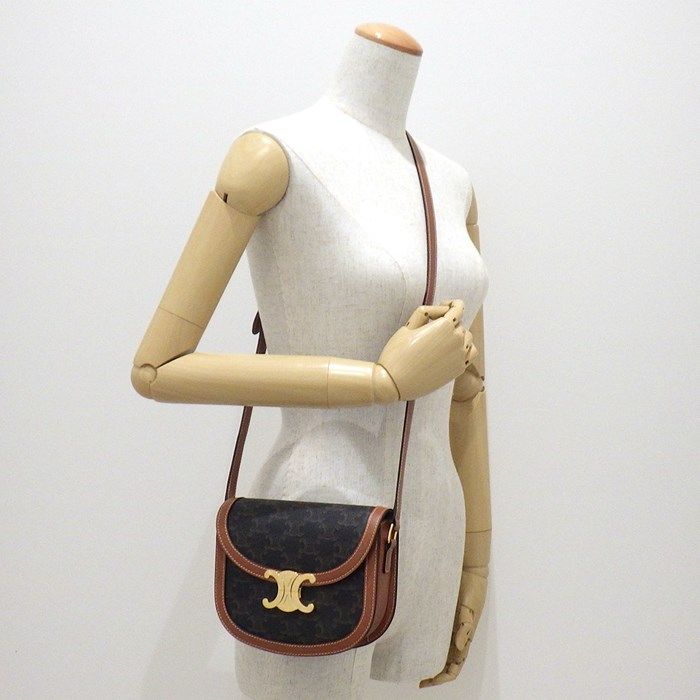 CELINE Teen Buzas Claire Shoulder Bag in Tan Canvas & Calfskin