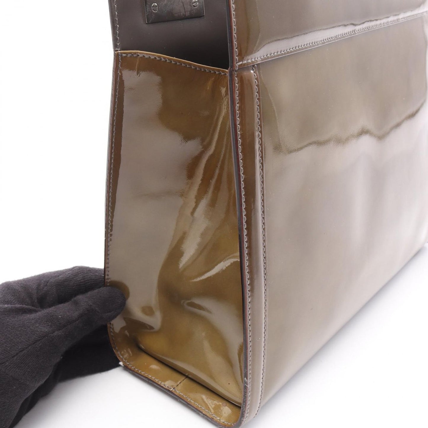 Salvatore Ferragamo Olive Enamel Handbag - Timeless Elegance