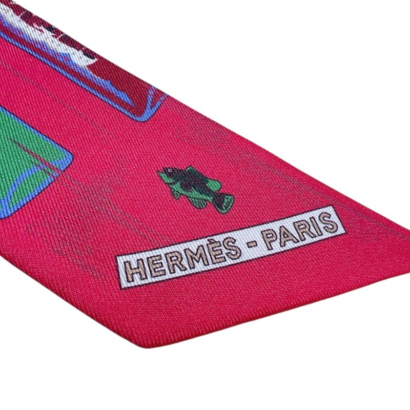 HERMES Caleche Mors et Bouteilles Twilly Scarf in Bordeaux Multi