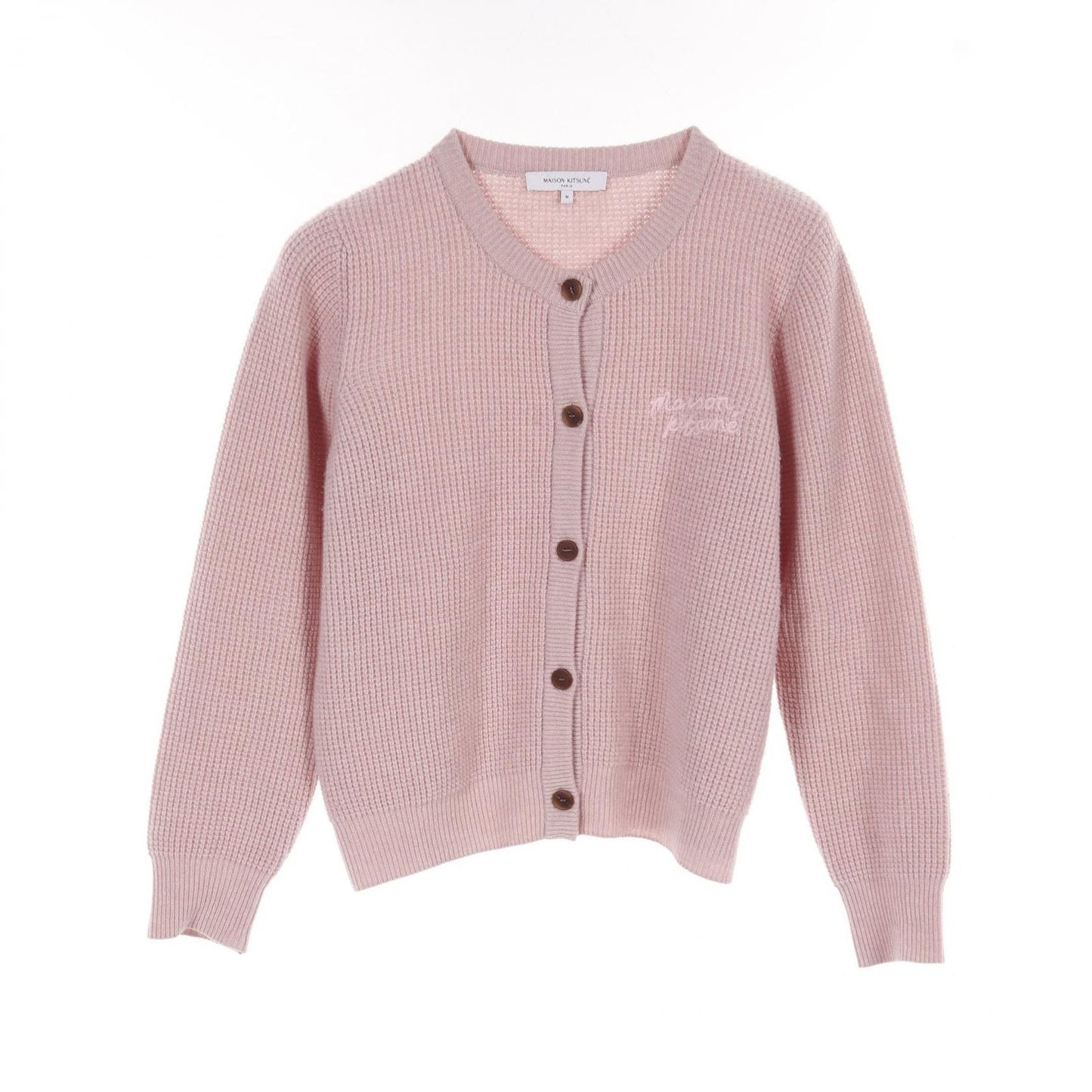 MAISON KITSUNE Handwriting Comfort Cardigan in Pink Wool